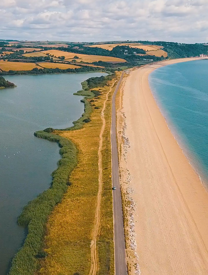 Slapton Line road from the air looking north towards Strete
