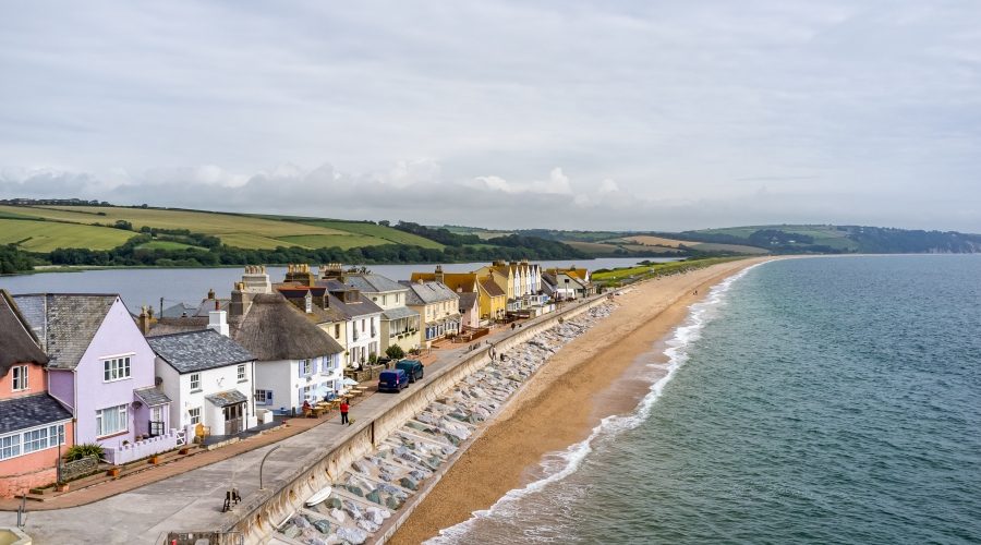 Looking North from Torcross along Slapton Line at high tide