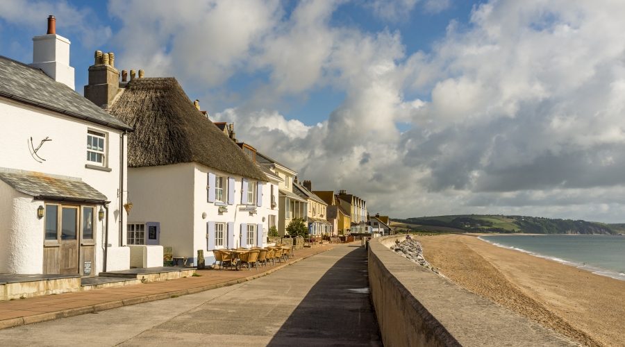 Looking North from Torcross along the promenade and seawall on a quiet day